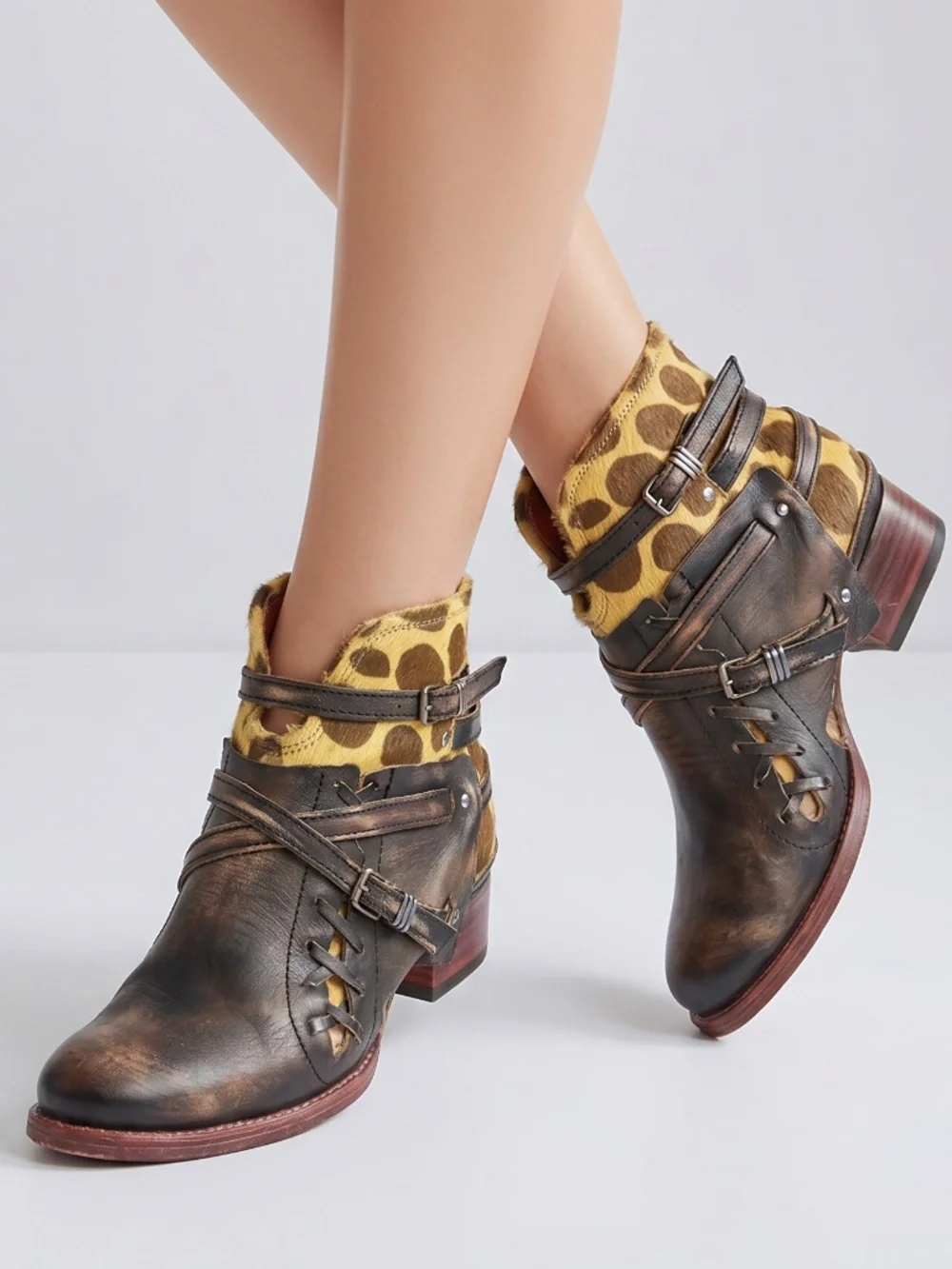 🦅|•FREEBIRD BY STEVEN•| 'Belfast' Animal Print Leather Booties Size 11-12